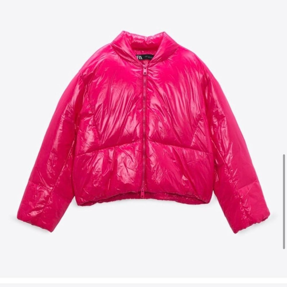 BNWT ZARA Shiny Pink Cropped Puffer Coat